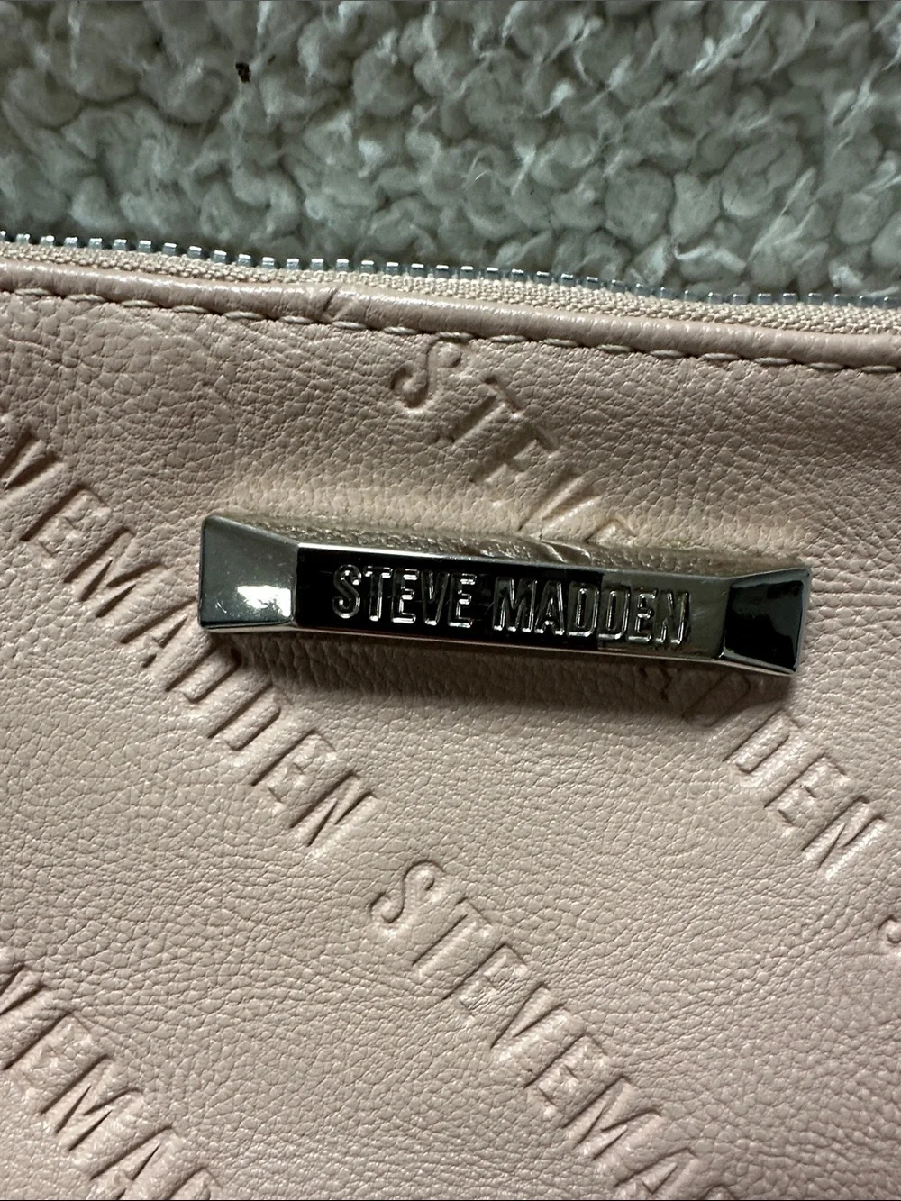 Steve Madden Dusty Pink Wristlet Clutch Purse Monogram Faux Leather, EUC
